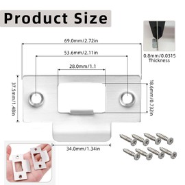 4PCS Door Strike Plate,Stainless Steel Door Latch,Door Latch Plate,Standard Tubular Latch Replacement 70mm X 40.3mm for Door Frame Door Jamb Standard Strike Plates with Repair Screws