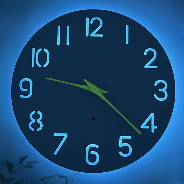 JoFomp 10 Inch Light Up Wall Clock Wood, Silent LED