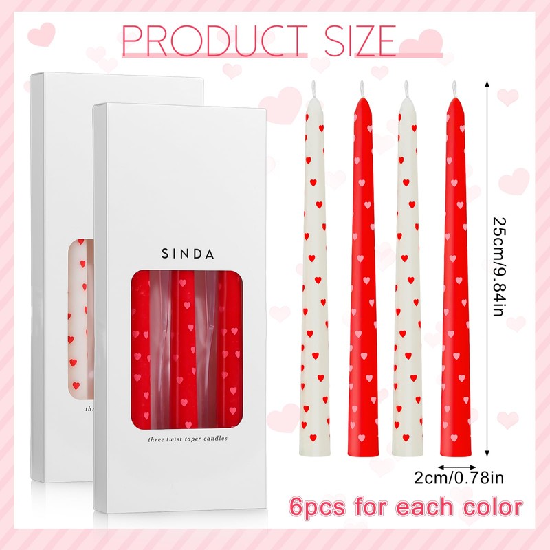Threlaco 12 Pcs Valentine Taper Candles 10 Inch Tall Unscented