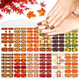 YECIRALA 12 Sheets 168 Pcs Fall Nail Polish Stickers Maple Leaf Nail Stickers Full Nail Wraps Fall Nail Polish Strips for Women Girls Thanksgiving Day Gel Nail Strips Stick On Nails Design Stickers