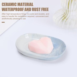 Mayoii Soap Dish Ceramic Beautiful Waterproof Rustless Stable Marbling Soap Holder for Bathroom Kitchen Toilet Washbasin Desktop (Blue)