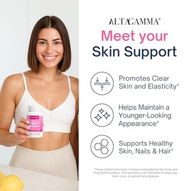 Skin Support Supplement - Apoya la Elasticidad y Firmeza de la Piel - Suplemento para una Piel Joven con Peptidos de Colageno Hidrolizado Puro, Omega 