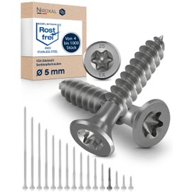 Torx Screws, Stainless Steel Screws 5x30, V2A Stainless Steel, Rustproof, Chipboard Screws, Partial Thread, 5 mm Thick, 30 mm Long, Pack of 50, Wood Screws, A2