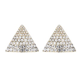 Gold Plated Clip On Triangle Earrings With Clear Crystals - Binta