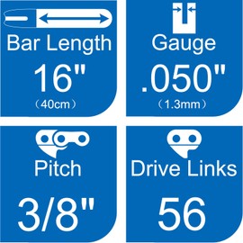Opuladuo 2X 16 Inch (40 cm) Chainsaw Chains for Hyundai HYC2400E, Replacement Chain Saw Chain fit Oregon CS1400 Chainsaw, 16 inch Chainsaw Chains for McCulloch CSE2040S