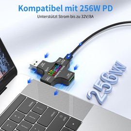 YEREADW USB Tester Meter 2-in-1 Type C Current Meter LCD Multimeter Digital Current Meter Power Meter, Voltage Voltmeter, Current, Power Capacity Detector (USB Tester)