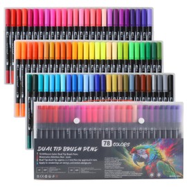 HYNEXLK 78 Colours Dual Tip Brush Pens Art Markers for Adults and Kids, Fineliners Felt Colouring Pens for Adult Colouring Books Calligraphy Drawing Sketching