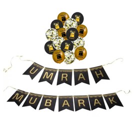 Umrah Mubarak Balloons & Banner Gold & Black