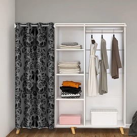 Erosebridal Black Bowknot Blackout Curtain,Gray Damask Door Curtain for Doorway Privacy,Boho Antique Victorian Baroque Door Drape,Groovy Flower Vintage Floral Room Divider Curtain,42" W X 80" L