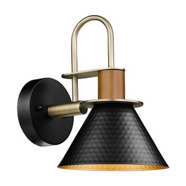 Black and Gold Wall Sconces, HWH Industrial Sconces Wall Lighting Indoor Vanity Barn Light Fixture, Gooseneck Wall Lamp for Bathroom Bedside Bedroom Kitchen, Hammered Metal Shade, 5HZG74B-L BK+BG