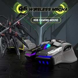 ATTACK SHARK G6 Gaming Mouse, Wired/Wireless/Bluetooth Tri Modes, 5 Adjustable DPI and 11 RGB Backlit, Rechargeable Silent Computer Gaming Mice for Windows/Android/MAC/iOS(Grey)