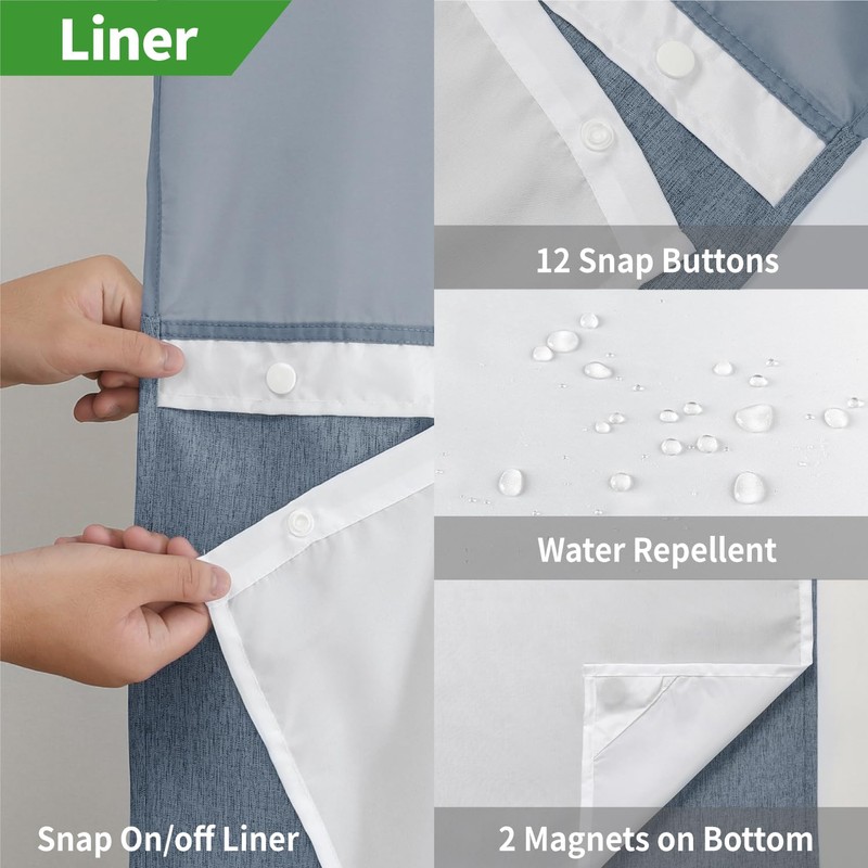 eachope Extra Long No Hooks Needed Linen Textured Shower Curtain
