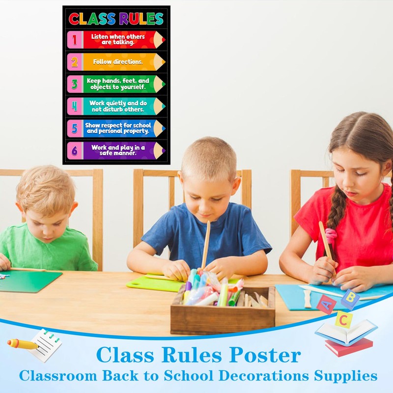 D4DREAM Classroom Rules Poster - 11.2''x16.5'' Colorful Classroom Educational Poster
