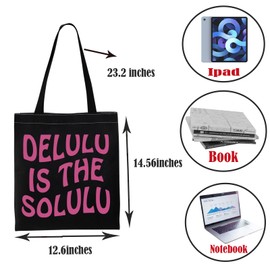 PWHAOO Delulu Life Tote Bag Delulu Is The Solulu Tote Bag Delulu Meme Gift, Delulu is the Solulu Tote