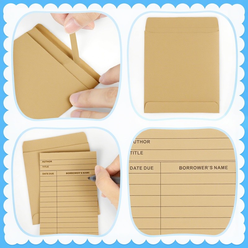 100Pcs Vintage Library Pockets and Cards, Brown Library Check out