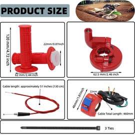 Viclaakesi 7/8"-22mm Universal Twist Throttle,Pit Bike Handlebars,mini Bike Throttle,Compatible with 50CC-250CC 4-Stroke Dirt Bikes with(Handle Grip + Cable + Throttle Clamp +flameout Switch)(Red)