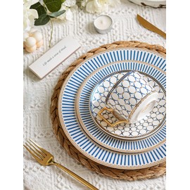 CwlwGO-7 Oz Bone China Blue Tea Cup and Saucer Service for 4,Afternoon Porcelain Tea Set with Teapot,Tea Sets For Women Tea Party.