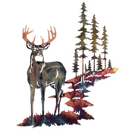 Metal Deer Wall Art, Deer in The Forest Garden Wall Decorations, Deer Mountains Tree Wall Decor Ornament, Decorative Animal Hanging Sculpture Statue for Indoor Outdoor Home Living Room, Bedroom Plaque