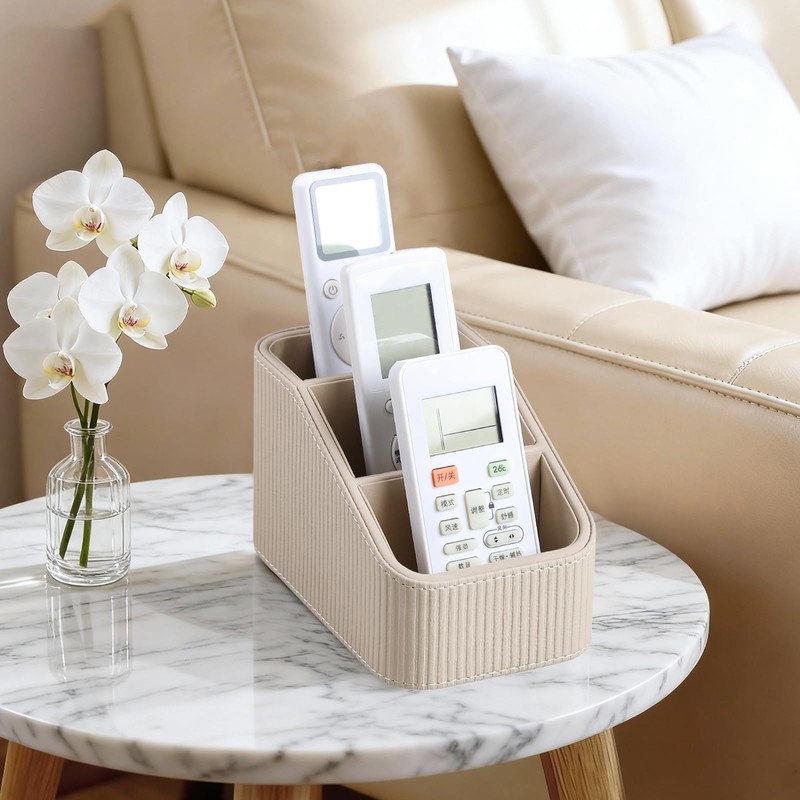 JLAMBOM Remote Control Holder, PU Leather Nightstand Organizer Bedside Caddy