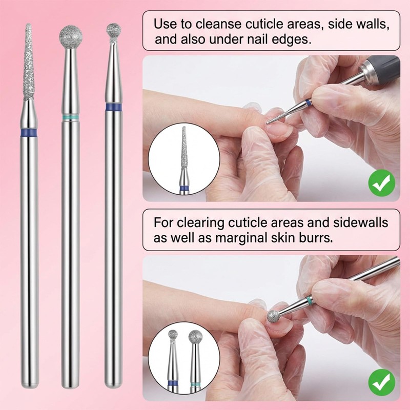 3 PCS Cuticle Bit for Nail Drill Set, Cuticle Nail