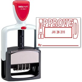 MaxMark Heavy Duty Style Date Stamp with Approved self Inking Stamp - Red Ink