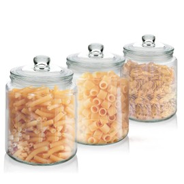 Palais Essentials Set of 3 Glass Jar with Lid Airtight Glass Storage Cookie Jar for Flour, Pasta, Candy, Dog Treats, Snacks & More | Glass Organization Canisters for Kitchen & Pantry | 30 Ounces