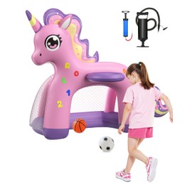 JOSEN Inflatable Toddler Basketball Hoop & Soccer Goal, 2-in-1 Mini Basketball Hoop Indoor Outdoor Sports Center Toys with DIY Stickers, Kids Birthday for Boys Girls 1 2 3 4 5 Year Old