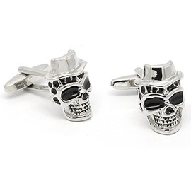 Mens Silver Black Vintage Skull Head With Hat Cross Bones Cufflinks For Wedding Business Cuff Links