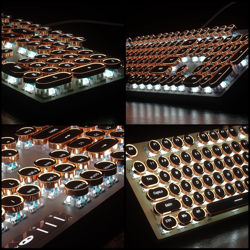 Camiysn Typewriter Style Mechanical Gaming Keyboard, Green Retro Punk Gaming