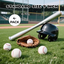 Xsybegdlk 4 Pack BaseBall Standard 9 Inch, Hard Rubber Leather baseball ball for Practice & Games, Rounders Ball, Training Base ball for Outdoor Sports for Youth And Adult