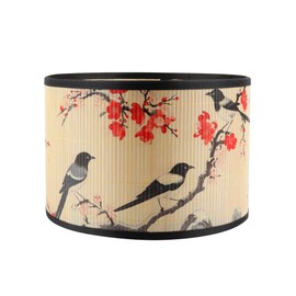 Bamboo Lampshade Drum Shape with Floral Print - Easy Click Closure for Table Lamp, Bedroom & Living Room - Medium (Diameter 30 cm) (TYPE B)