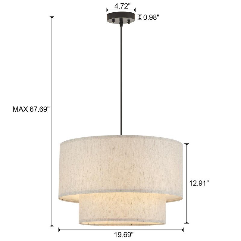 VILUXY Drum Fabric Pendant Light Farmhouse White Chandelier Double Drum