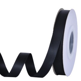 YAMA - Cinta de satén negra de doble cara, 1/2 pulgadas, 25 yardas, cinta de tela negra delgada para envolver regalos, manualidades, lazos para el cabello, ramo, boda, Navidad, decoración de fiestas