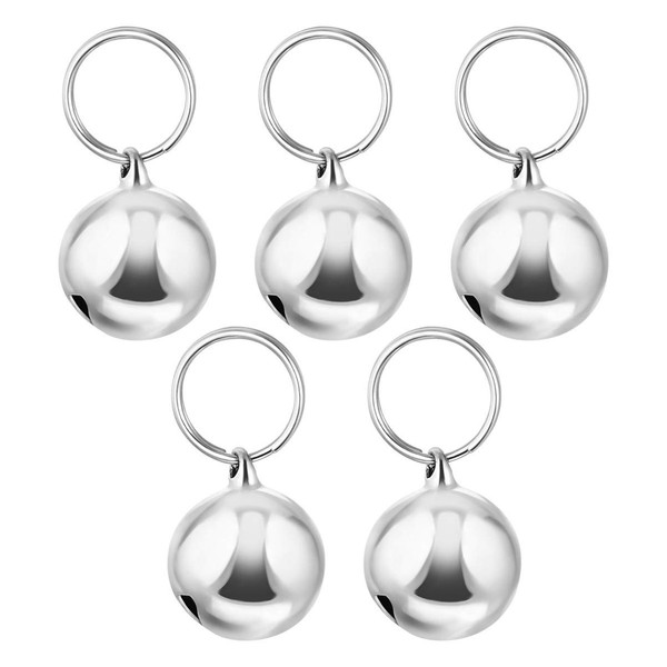 POPETPOP 5pcs Adorable Bells for Dogs and Cats, Copper Pet Bell Pendants, Round Kitten Bells for Walking and Running, 18 mm, Stainless Steel
