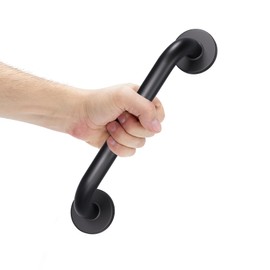 AmazerBath Shower Grab Bars for Seniors Anti Slip, Bath Safety Grab Bar for Needy, Stainless Steel Bathroom Safety Grab Bars, Thickened Bar Bigger Base Holds 500LBS, 12" L x 1" D, Black