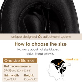 Gossifan Men & Women Belt Buckle Fedora Hat Wide Brim Floppy Panama Hat-Chain Belt Black