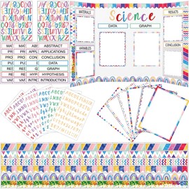 Dispowreath 96 Pcs Science Fair Board Supplies Includes Self Adhesive Science Fair Project Titles Science Subtitles Presentation Bulletin Border Letter Stickers for Classroom Office(Geometric,Fresh)