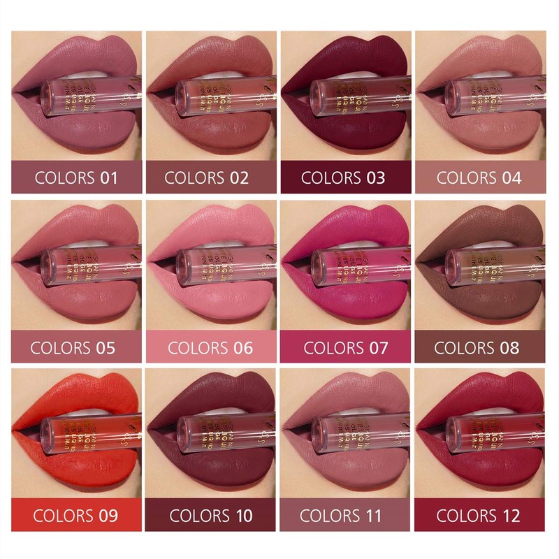 12 Pieces/Lot Lipstick Set, Matte Velvet Liquid Lipsticks, Waterproof, Non-Stick