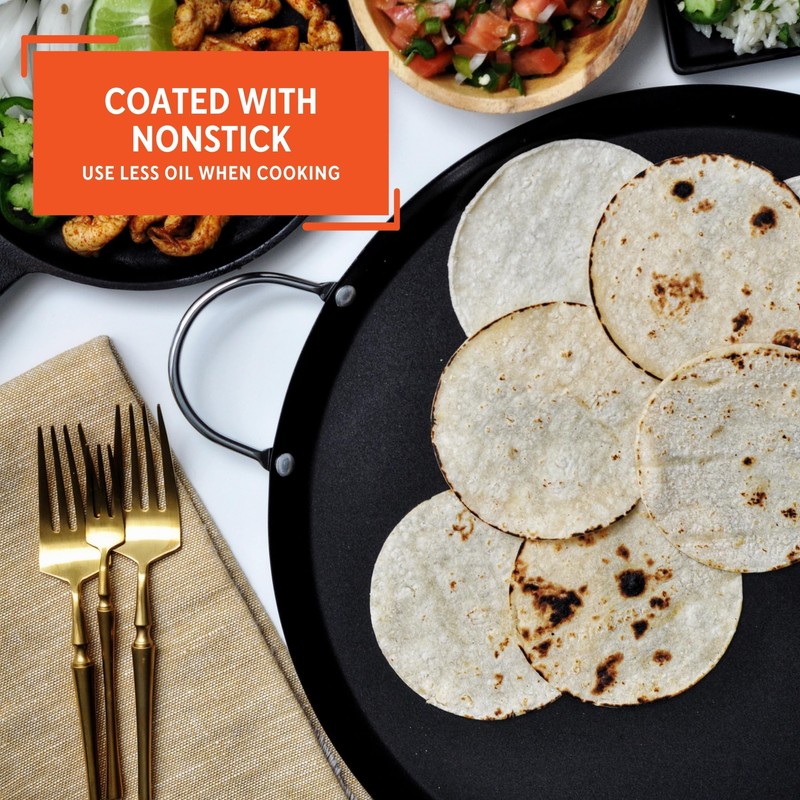 IMUSA 13.5in Carbon Steel Nonstick Round Comal with Metal Handles,