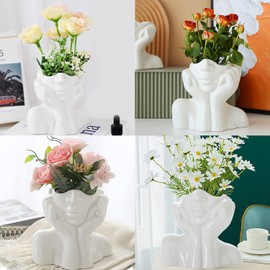CEMABT Face Vase, Flower Vase, Desk Decor, Ceramic Body Vase, Female Shape, Ideal Shelf, Modern Farmhouse Table, Small Cute Bookcase, Half Face (Style-C)
