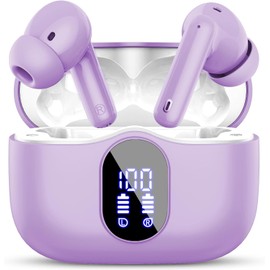 Wireless Earbuds, Bluetooth 5.4 Headphones Bass Stereo, Ear Buds with Noise Cancelling Mic, IP7 Waterproof in Ear Earphones, 36H LED Display Bluetooth Earbuds for Laptop Pad Phones Sports, Purple