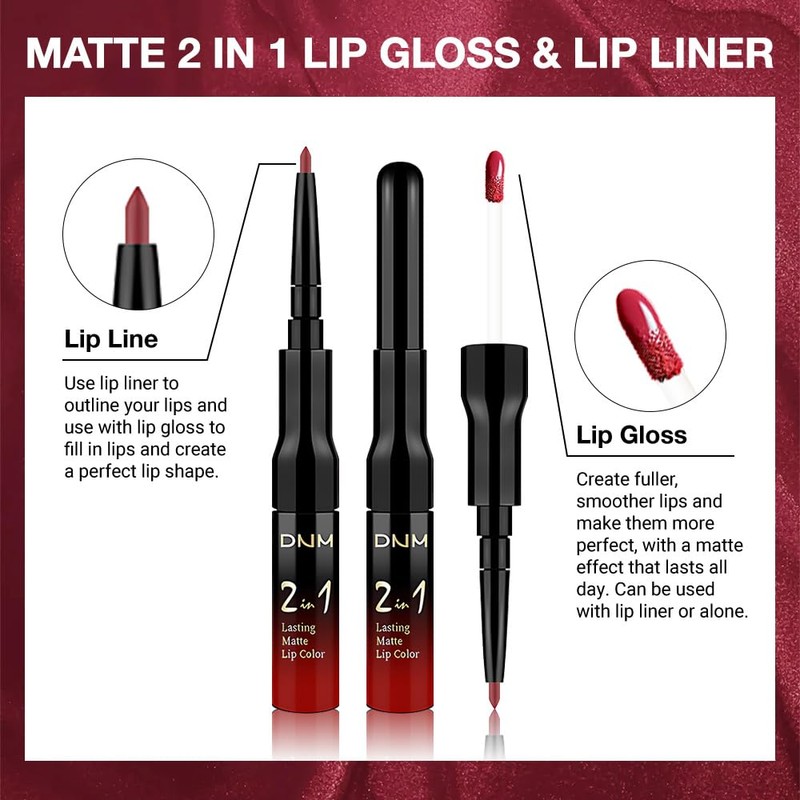 1Pcs Bright Fire Ruby Red Matte Lip Liner & Liquid