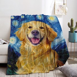 Bidesk Cute Golden Retriever Dog Blanket Soft Cozy Flannel Starry Night Throw Blanket for Women Adults Kids - Warm Yet Lightweight Blankets for Travel, Bed, Couch, Fuzzy Outdoor Comfort Wrap 60"×50"