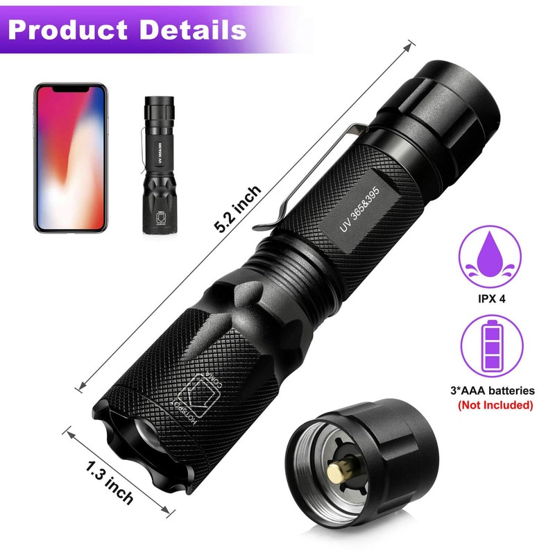 Acisa UV Blacklight Flashlight - 365nm and 395nm Black Light