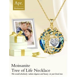 TOUPOP Tree of life Moissanite Pendant Sterling Silver Yellow Gold Plated Family Tree Jewelry Crystal Anniversary Valentines Day Birthday Gifts for Women Mom Her Wife