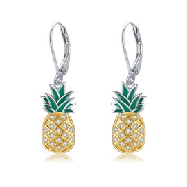 VENACOLY Pineapple Earrings 925 Sterling Silver Fruit Earrings Tropical Hawaiian Earrings Pineapple Dangle Earrings Pineapple Jewelry Gifts for Women