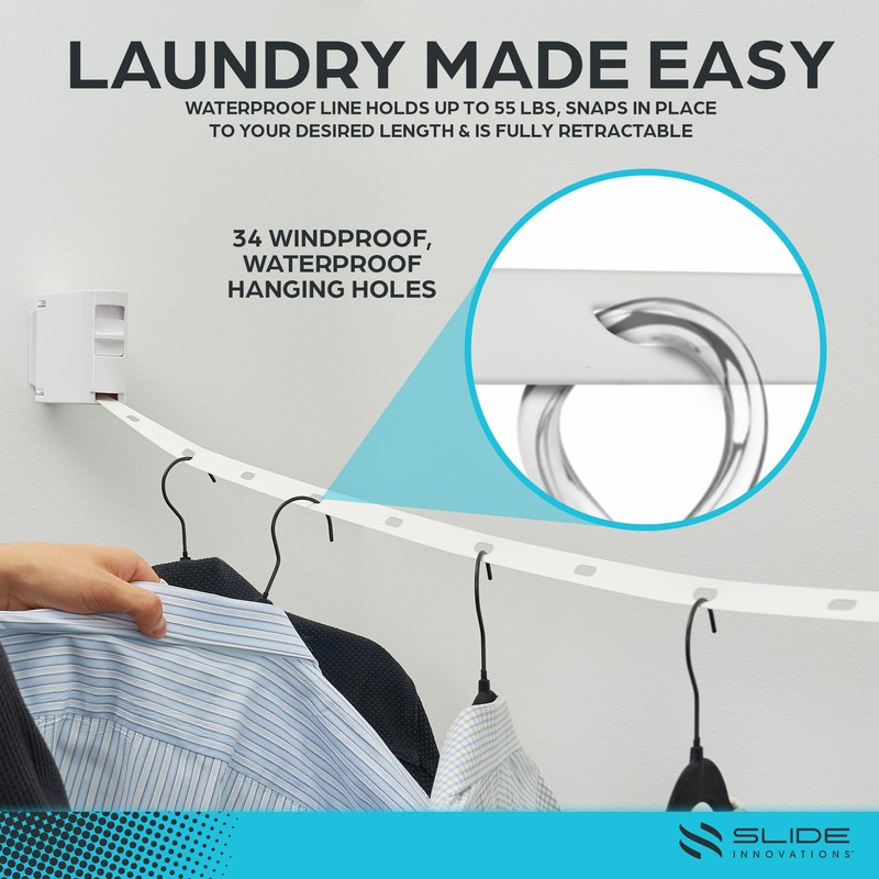 Slide Innovations Retractable Clothesline – 13 ft Indoor & Outdoor
