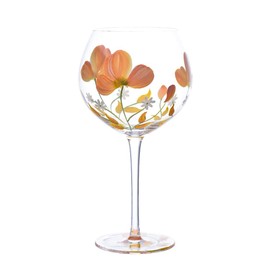 WAIT FLY Flower Hand-painted Artisan Wine Glasses Large Goblet for Party Wedding Home-Pansy-Orange-21 OZ