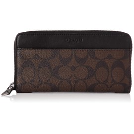 Coach F58112 Signature Zip Around Wallet, PVC Leather, mahogany/black