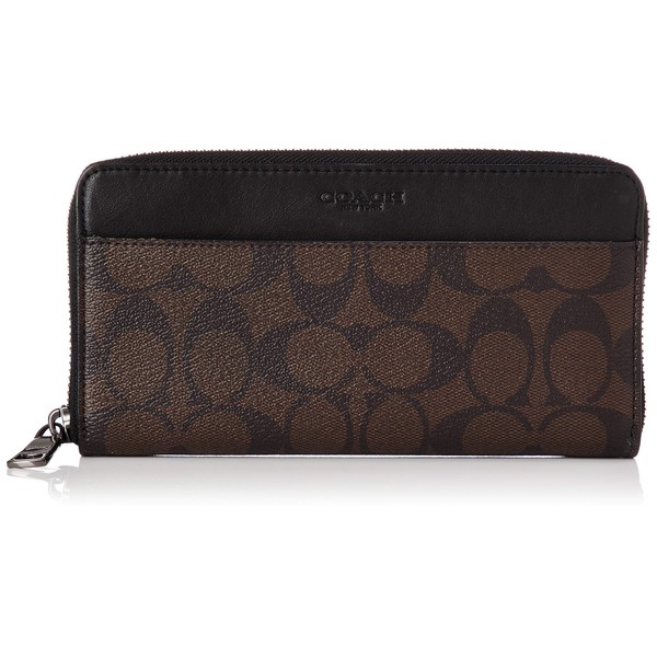 Coach F58112 Signature Zip Around Wallet, PVC Leather, mahogany/black